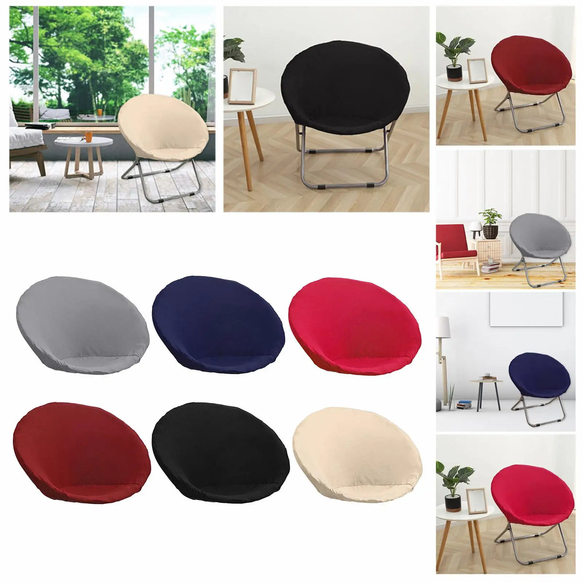 Round Saucer Chair Slipcover Stretchable Polyester Removable Soft Moon Chair Cover for Furniture Protection Living Room Adults