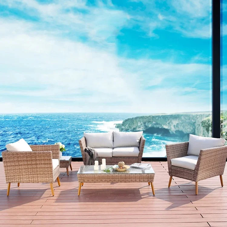 # Brown Patio Wicker Loveseat Setting Couch Furniture Outdoor Garden Rattan Aluminum Sectional Conversation Sofa Set #