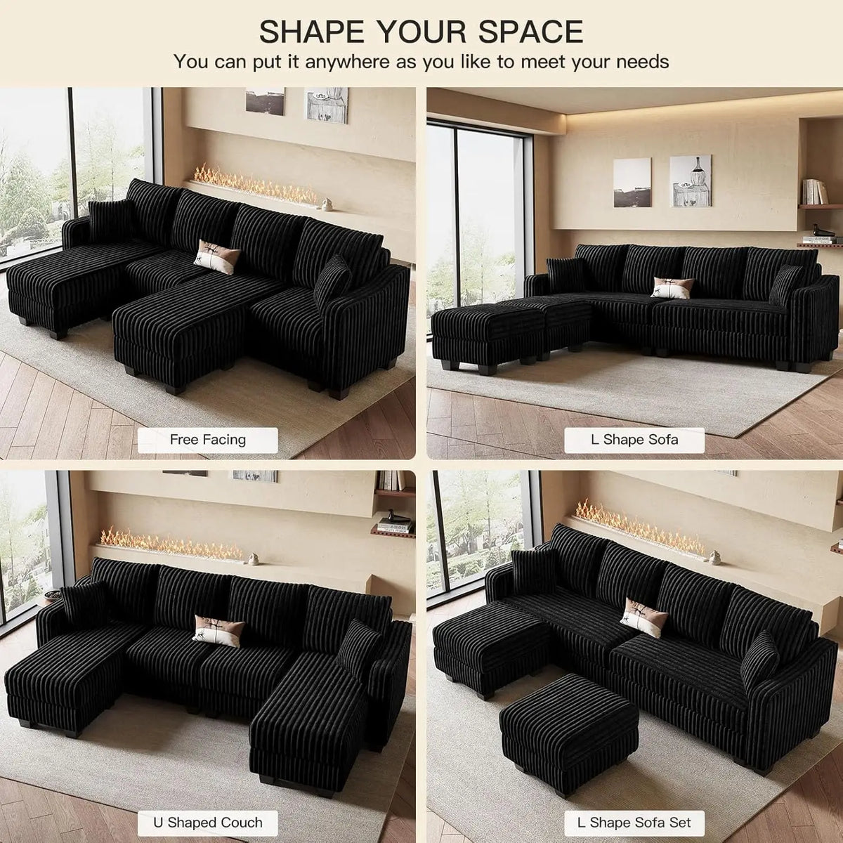 U Shaped Couch with Reversible Chaises Sectional Couches for Living Room Sectional Couch with Ottomans Corduroy, Customized