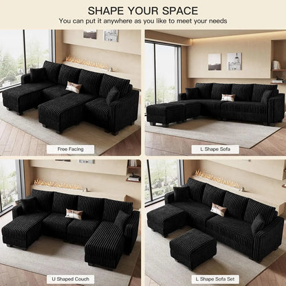 U Shaped Couch with Reversible Chaises Sectional Couches for Living Room Sectional Couch with Ottomans Corduroy, Customized