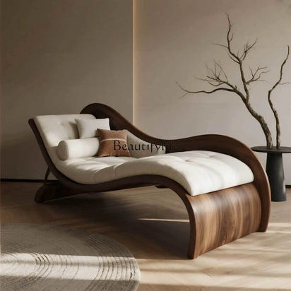 New Chinese black walnut solid wood chaise longue living room sofa sun couch