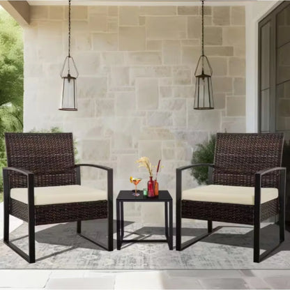 Wicker Patio Conversation Set with Cushions,Modern and chic bistro table set integrate with outdoor/indoor living space