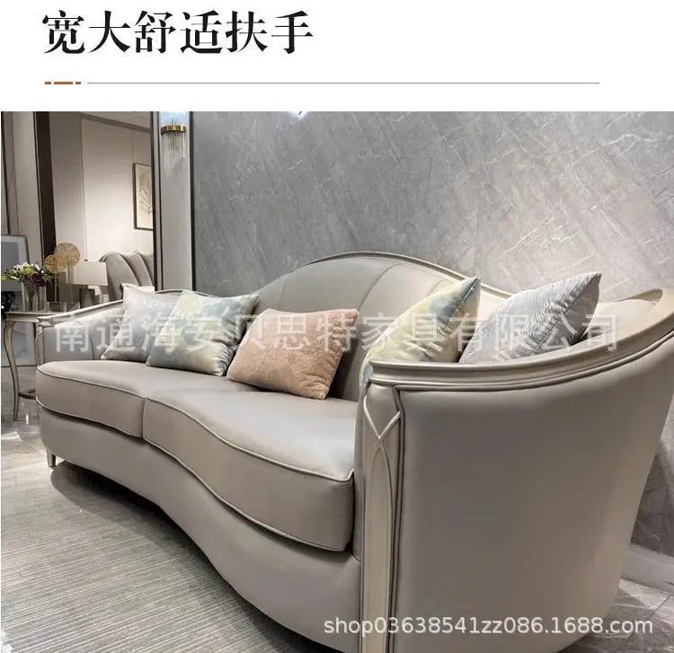 New American light luxury living room solid wood sofa coffee table combination European modern simple leather sofa model house