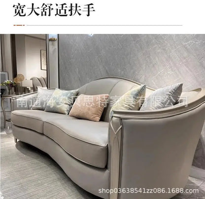 New American light luxury living room solid wood sofa coffee table combination European modern simple leather sofa model house
