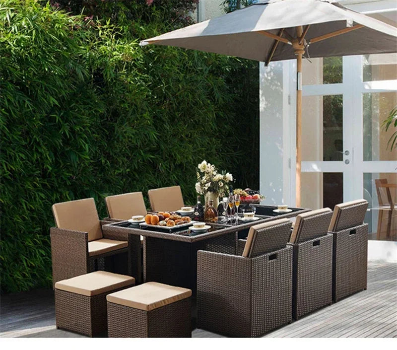 Patio Rattan Furniture Set Modern Open-air Garden Furniture Sets Waterproof and Sun-proof Armchair Leisure Outdoor Table Chairs