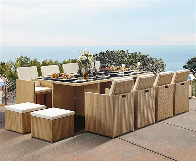 Outdoor Table Chairs Patio Rattan Furniture Set Italian Leisure Open-air Garden Furniture Sets Waterproof and Sun-proof Armchair