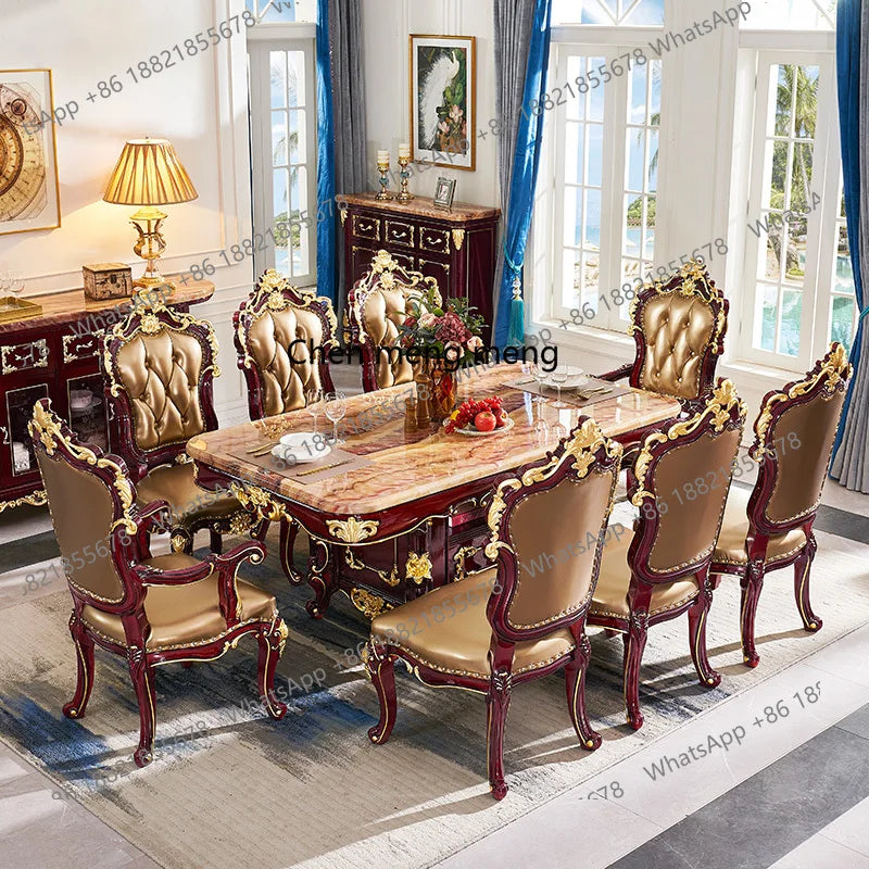 European solid wood marble family villa hotel large dining table and chair combination with locker rectangle