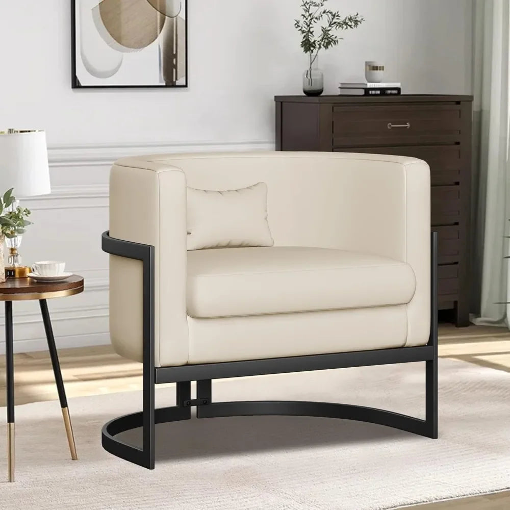 upholstered modern living room chair barrel accent chairs, faux leather armchair mid century lounge chair anti scratch sofa tub