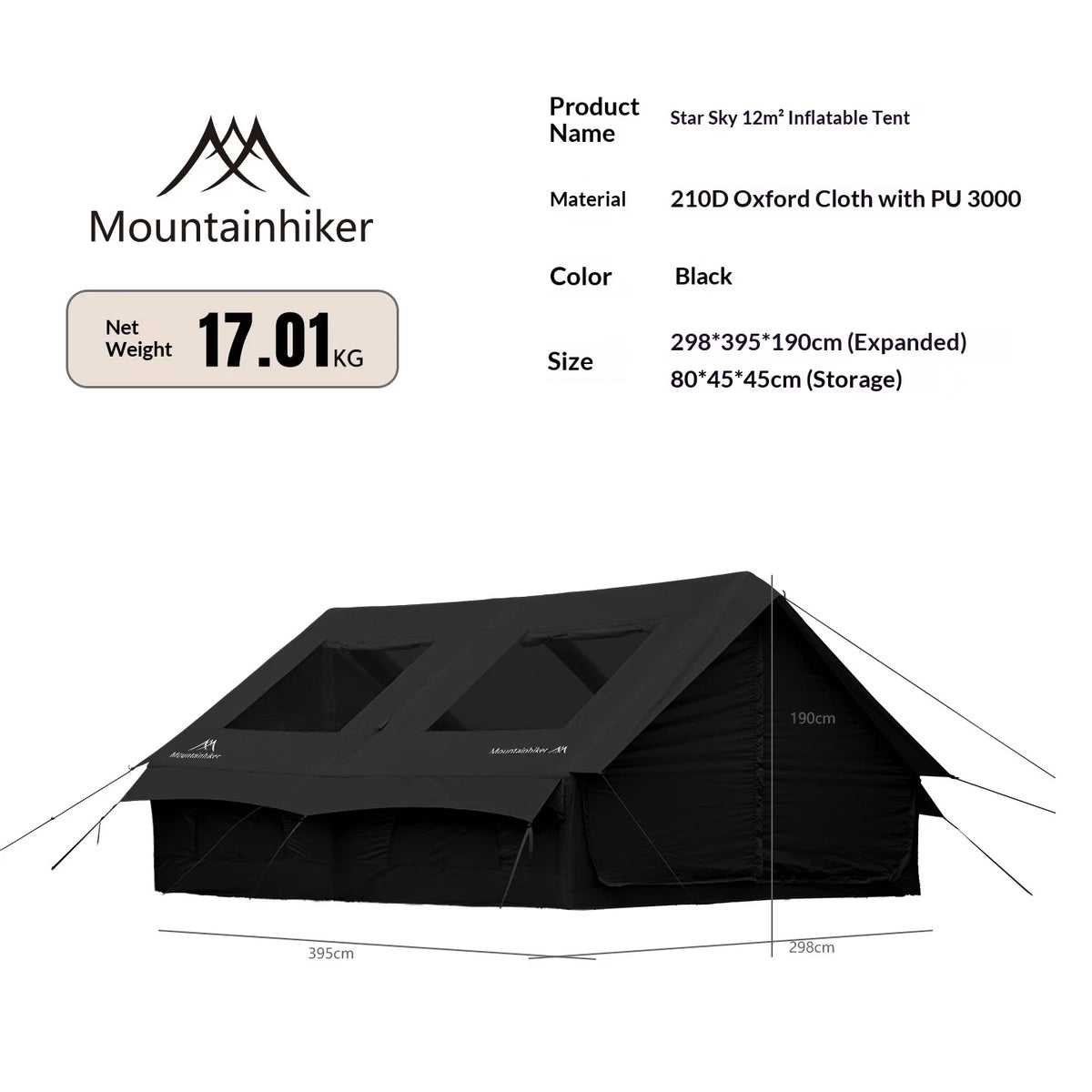 Mountainhiker 6-8 Person Portable Camping Tent Waterproof Family Beach Tent Quick Opening, Anti-UV Hand Air Pump Inflatable Ten