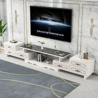 Modern & Minimalist Tempered Glass Expandable TV Stand & Coffee Table Set - European Style, Ideal for Small - Space Living Rooms