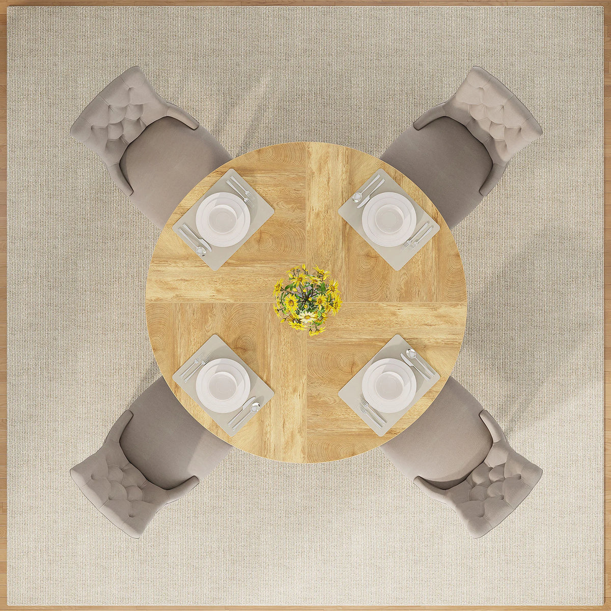 Tribesigns Round Dining Table for 4, 47 Inch Farmhouse Kitchen Table Small Dinner Table Kitchen Dinning Table for Dining Room