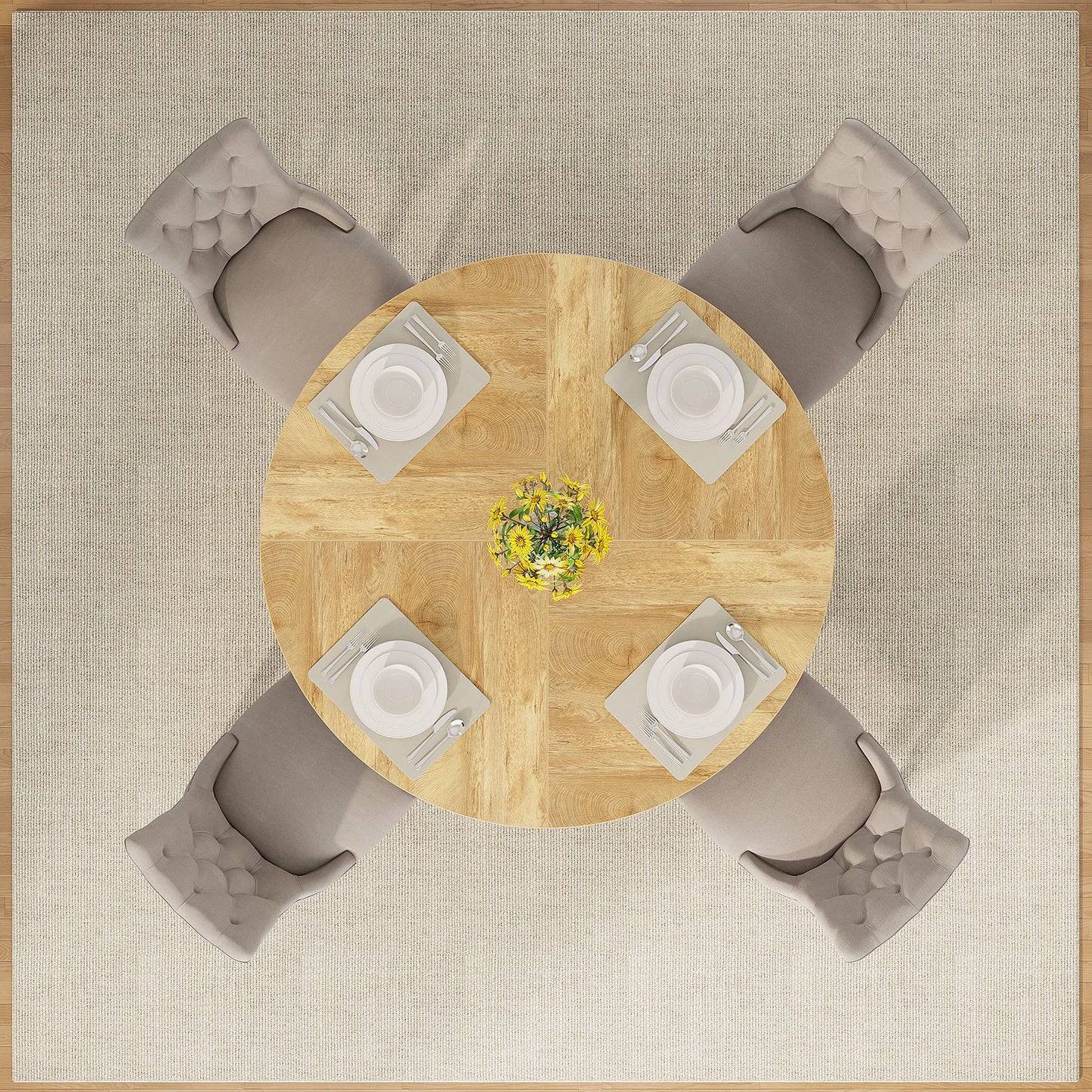 Tribesigns Round Dining Table for 4, 47 Inch Farmhouse Kitchen Table Small Dinner Table Kitchen Dinning Table for Dining Room