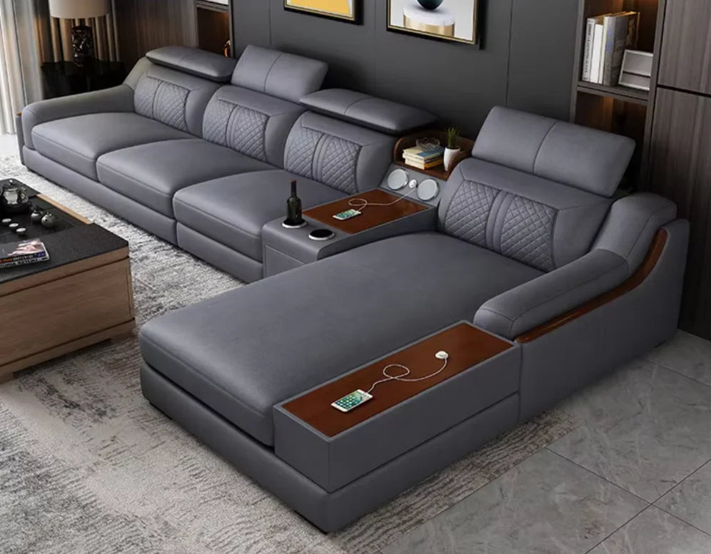 #*s for European Modern Fabric Sectional Sofa Set with Electric Recliner Modular Convertible Design USB Port-Living Room Furnitu