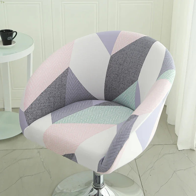 Elastic Bar Low Back Chair Cover Semi-Circular Print Elastic Living Room Bedroom Restaurant Hotel Dining Dustproof Chair Cover