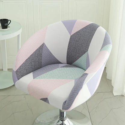 Elastic Bar Low Back Chair Cover Semi-Circular Print Elastic Living Room Bedroom Restaurant Hotel Dining Dustproof Chair Cover