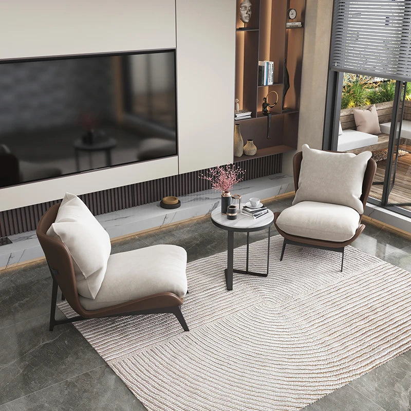 Modern Soft Upholstered Metal Leisure Armchair Curved Velvet Wing Chair Hotel Living Room Bed Room Chair