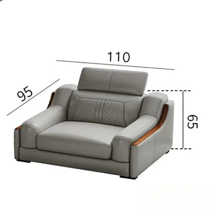 Modern Italian Genuine Leather Sofa for Living Room with Cup Holder, USB, Adjustable Headrests & Bluetooth Speaker - Linlamlim