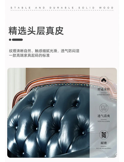 American first-layer leather sofa combination simple household solid wood corner villa L-shaped sofa