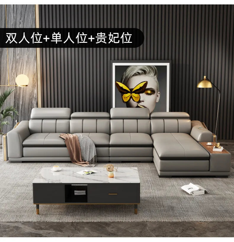Beautify Your Living Room with Linlamlim Italian Genuine Leather Sofa - Bluetooth Speaker, Adjustable Headrests and USB Charging
