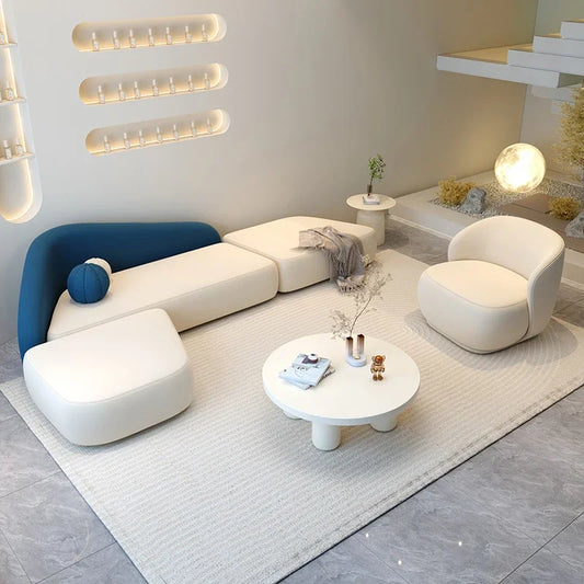 Canapés de salon blancs, causeuses, canapés de sol, canapés d'extérieur modernes nordiques, modulaires minimalistes, meubles tendance et élégants