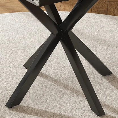 Circular telescopic dining table, 6-person carbon steel base, modern minimalist solid wood veneer, 42 in extended to 58 in