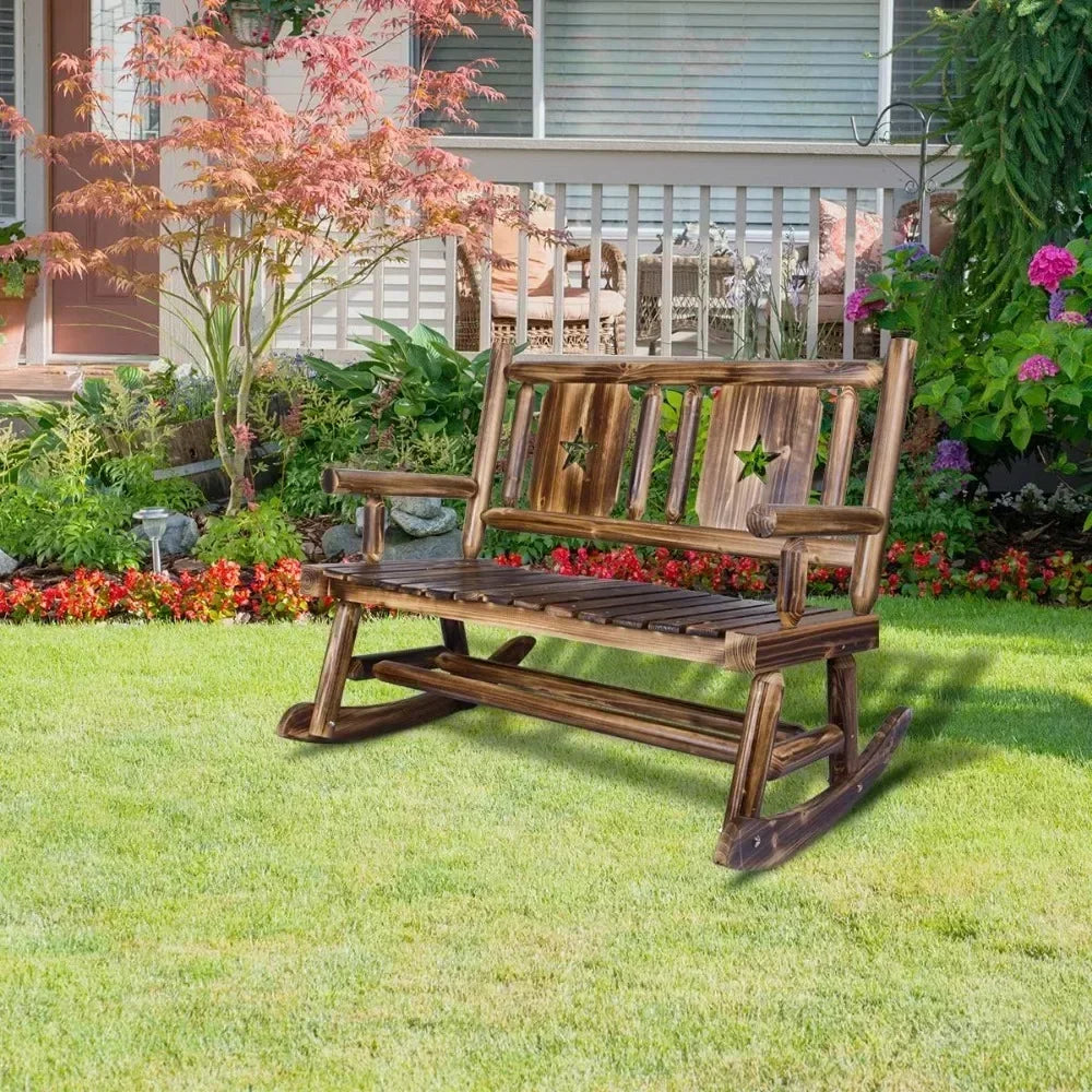 Wooden Double Outdoor Terrace Rocking Chair, Outdoor Rocking Chair, Original Wooden Porch Stool