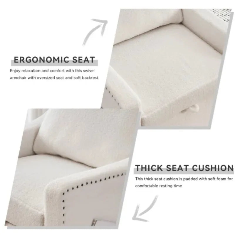 Teddy Fabric Swivel Accent Chair Single Sofa Chair with Upholstered One Back Pillow Armrest Rivets for Home Office Living Room