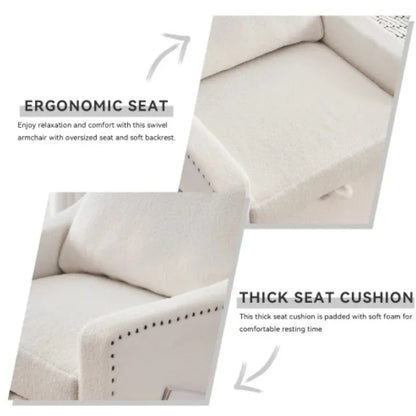 Teddy Fabric Swivel Accent Chair Single Sofa Chair with Upholstered One Back Pillow Armrest Rivets for Home Office Living Room