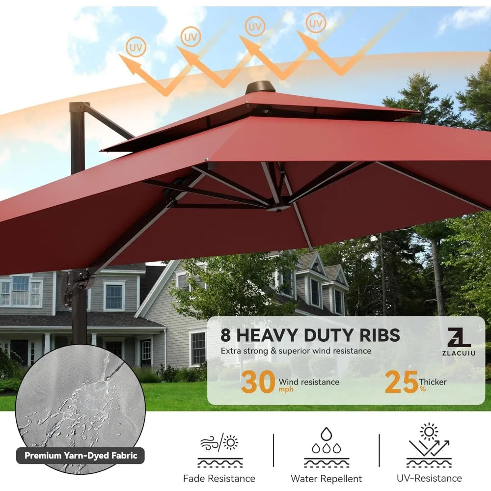 9x12FT Cantilever Patio Umbrella - Heavy Duty Double Layer Offset Design with 360° Rotation, Large Rectangle Sun Shade Umbrella