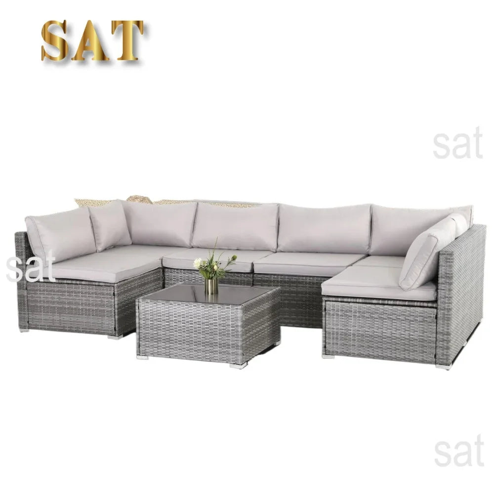 y 7-piece courtyard furniture set, modular wicker outdoor segmented sofa, PE wicker outdoor setL  W   H  28.5*25.6*25.6 inch