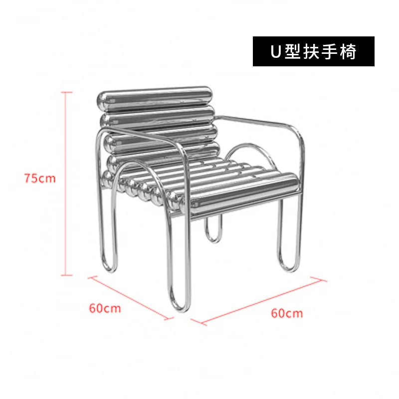 CZ Vintage Stainless Steel Irregular Single Chair Home Backrest Minimalist Industrial Style Restaurant Leisure Dining Chair