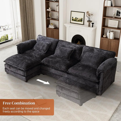 Cloud Sofa two Seats, for Apartment, Comfy Double Layer Upholstered Seat Cushion, Breathable Chenille Fabric, Black