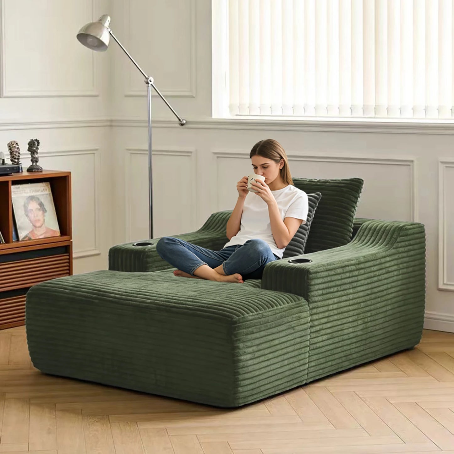 67 Inch Chaise Lounge Chair Indoor, Oversized Corduroy Upholstered Boneless Sofa Bed, Cloud Sofas Couches for Living Room