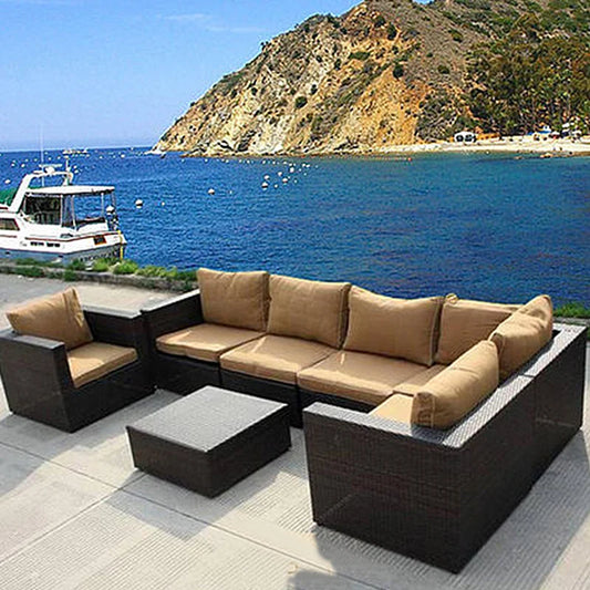 Terrace Modern Garden Sofas Outdoor Combination Courtyard Nordic Garden Sofas Waterproof Pe Rattan Furniture Sofá Jardín MHHYSF