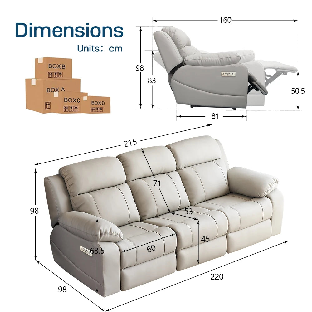Hot-selling Pu leather living room electric recliner sofa manufacturer 3-seat functional furniture electric recliner sofa set