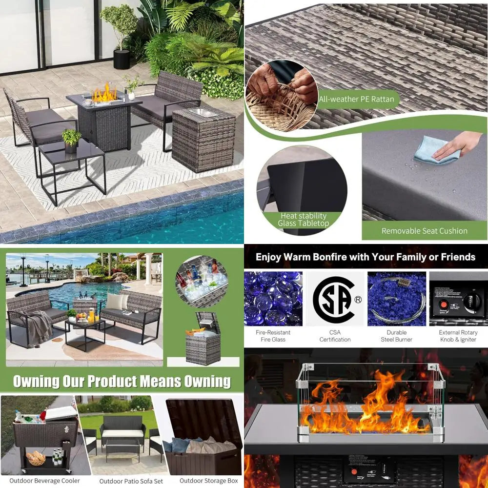 Outdoor Patio Furniture Set with Gas Fire Pit, Conversation Area, and Storage Box