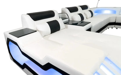Modern LED Lighted Sofa Set with Recliner, Adjustable Headrest & Console | Luxury Leather Sectional Couch | Futuristic Furniture