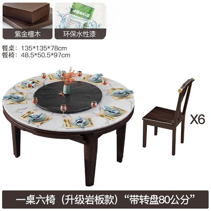 AB rock slab folding dining table telescopic combination purple gold sandalwood small apartment household round dining table