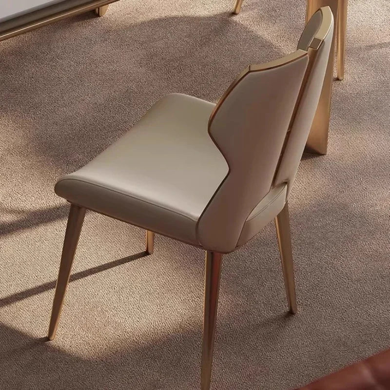 Light Luxury Stainless Steel Dining Chairs Relaxing Home Modern Simple Kitchen Relax Chairs Backrest Leather Aesthetic Furniture