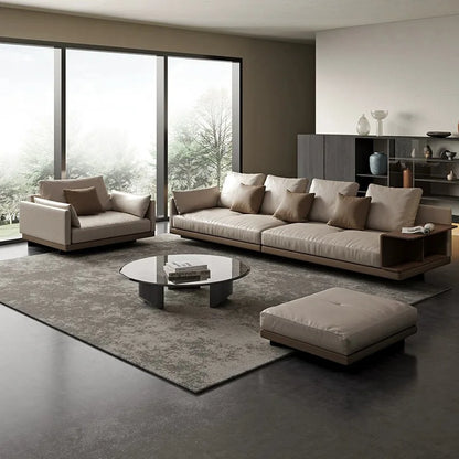 Leather sofa light luxury modern living room large flat layer first layer cowhide Italian minimalist