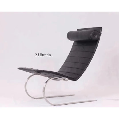 Black leather pad stainless steel frame, lounge chair, living room chair