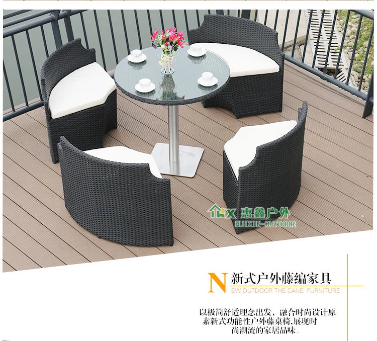 Outdoor leisure courtyard rattan chair five-piece combination outdoor villa open-air balcony creative storage home back chair