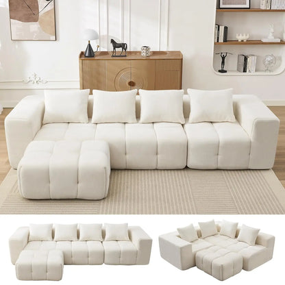U-Shaped Sectional Sofa, Convertible Modular Couch with Double Chaise, 4-Seater Living Room Furniture, Black