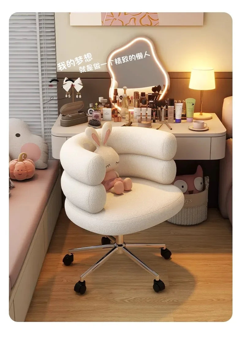 Living Room Swivel Chair Nordic Armchair INS Lift Computer Backrest Chair Lamb Wool Design Bedroom Makeup Chair Home Furniture