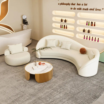 Canapé incurvé de forme spéciale crème vent, célébrité d'internet, magasin de vêtements irrégulier pour femmes, salon de beauté, zone de repos, canapé de réception