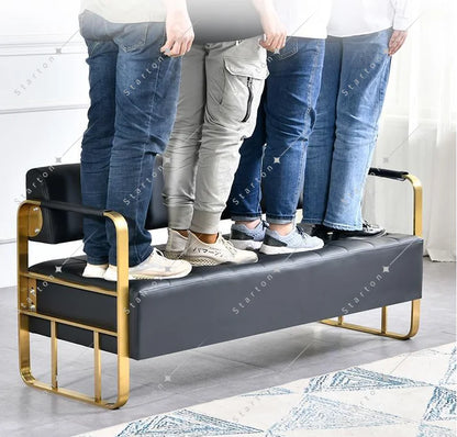 Modern Customized Stainless Steel Beauty Salon Waiting Sofa Long Bench Barbershop Waiting Chairs Shampoo Furniture Waiting Area