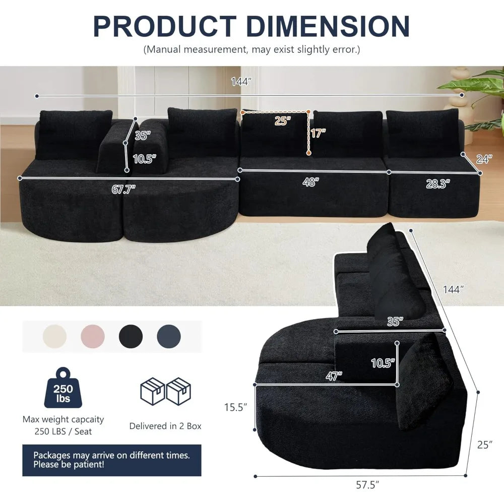 Luxury Oversized 5-Seater Modern Chenille Sectional Sofa for Living Room, Deep Seated Curved Cloud Couch, Modular Sofa Design