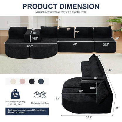 Luxury Oversized 5-Seater Modern Chenille Sectional Sofa for Living Room, Deep Seated Curved Cloud Couch, Modular Sofa Design