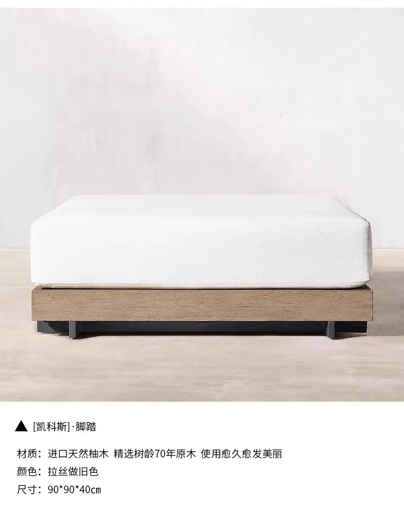 Outdoor Sofa Solid Wood Teak Rain proof and Sunscreen Courtyard Villa Outdoor Balcony Garden Soft Decoration Furniture