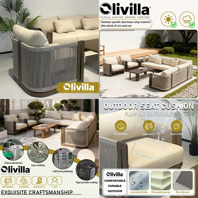 Villa Garden Rope Weaving Aluminum Alloy Sofa Hotel Sunroom Outdoor Leisure Furniture Courtyard Garden Waterproof Outdoor Sofa